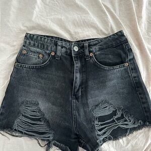 Distressed Black Denim Shorts